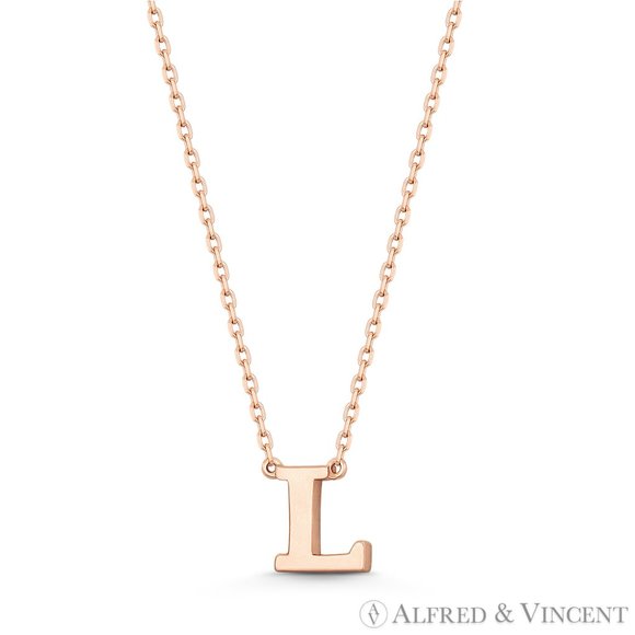 Small Initial Letter "L" Pendant & Chain Necklace in Solid 14k Rose Gold - Picture 1 of 3